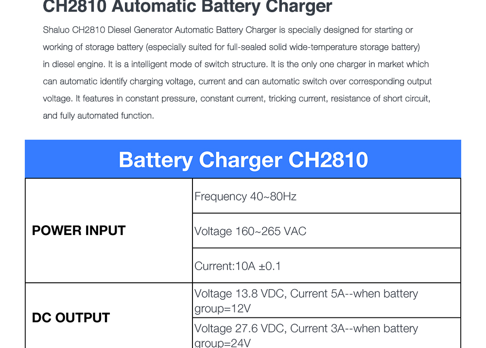 Diesel generator battery charger CH2810 10A 12V